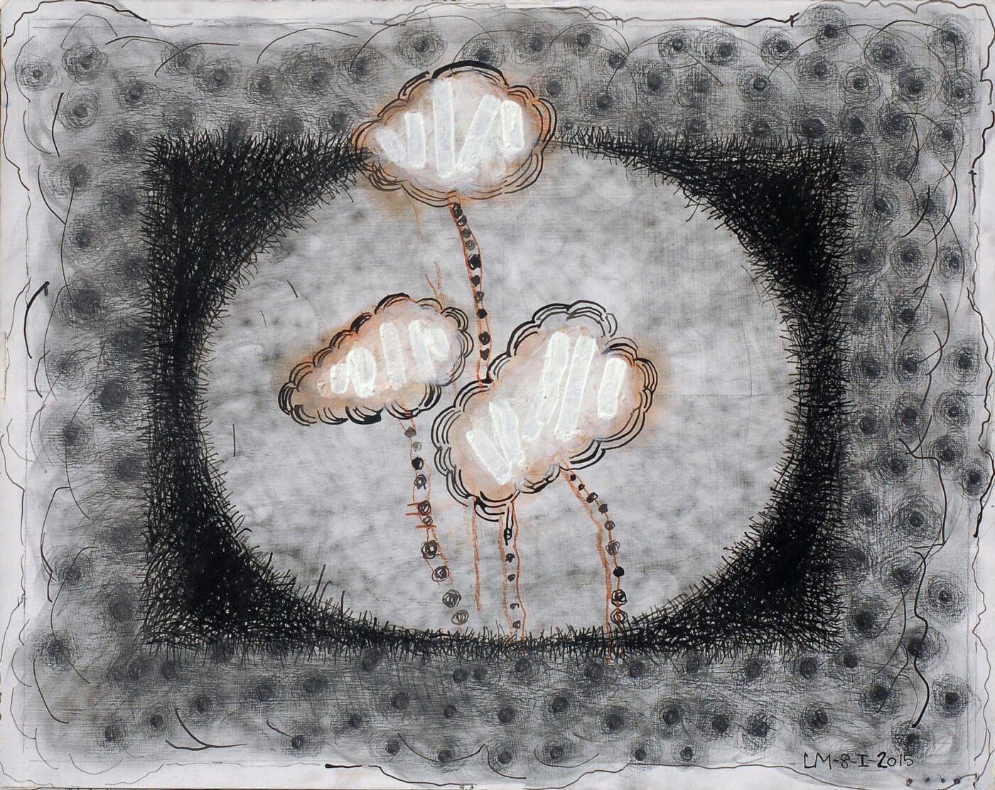 "Nascent Flowers" by Luis Mandiola, graphite, ink and pigment on paper, contemporary abstract artwork