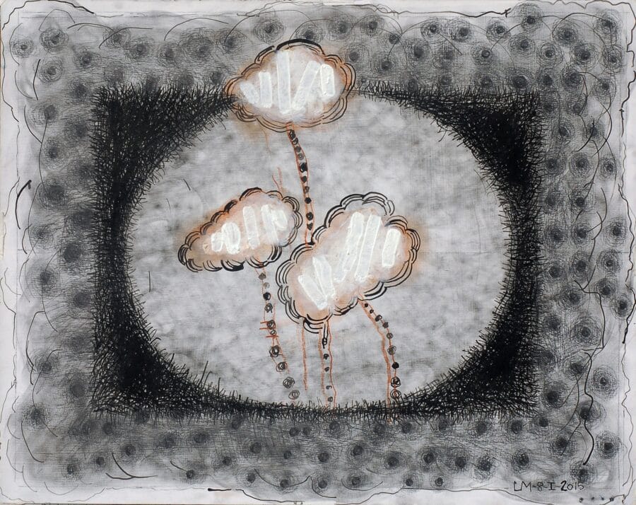 "Nascent Flowers" by Luis Mandiola, graphite, ink and pigment on paper, contemporary abstract artwork