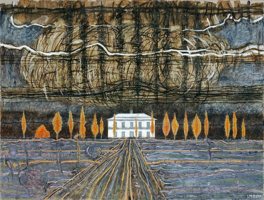 Side view of oil and charcoal on canvas artwork by Luis Mandiola, contemporary abstract painting