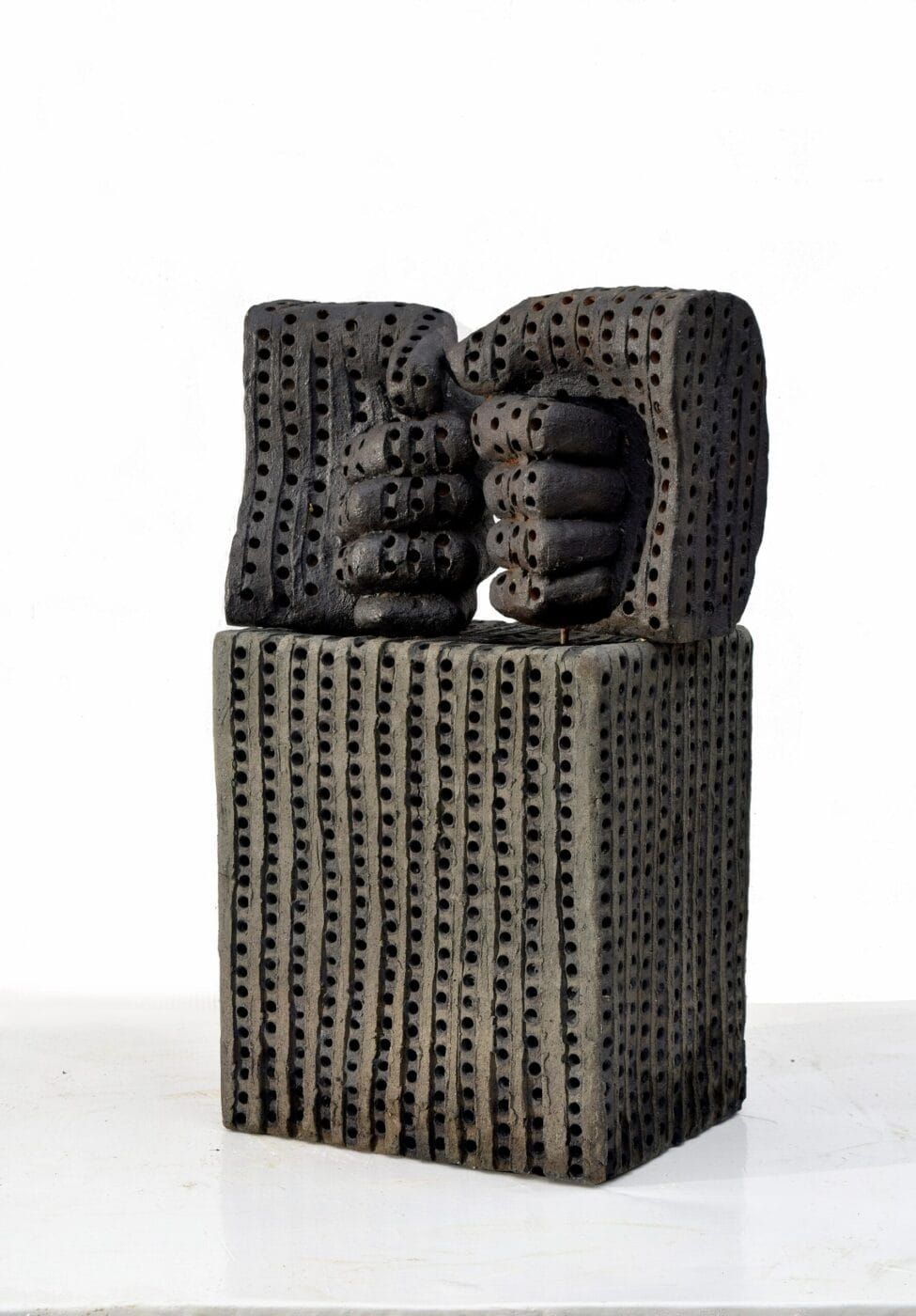 High temperature fired ceramic and pigment sculpture by Luis Mandiola, contemporary fired ceramic artwork with added pigments