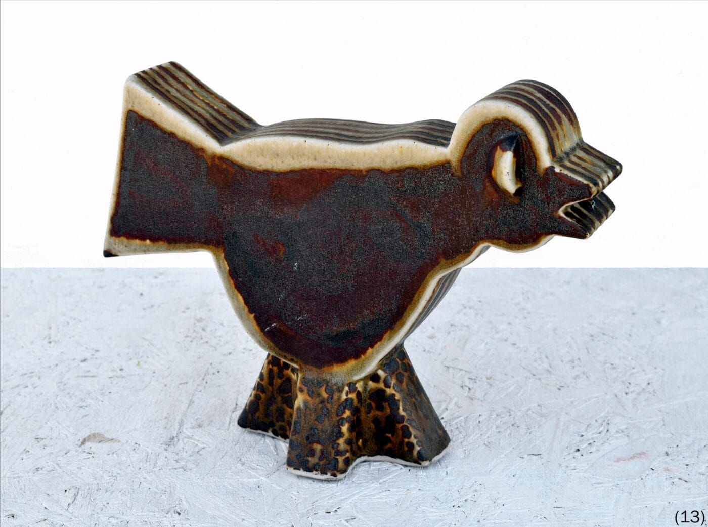 High temperature ceramic and enamel bird sculpture by Luis Mandiola, contemporary ceramic artwork of a bird