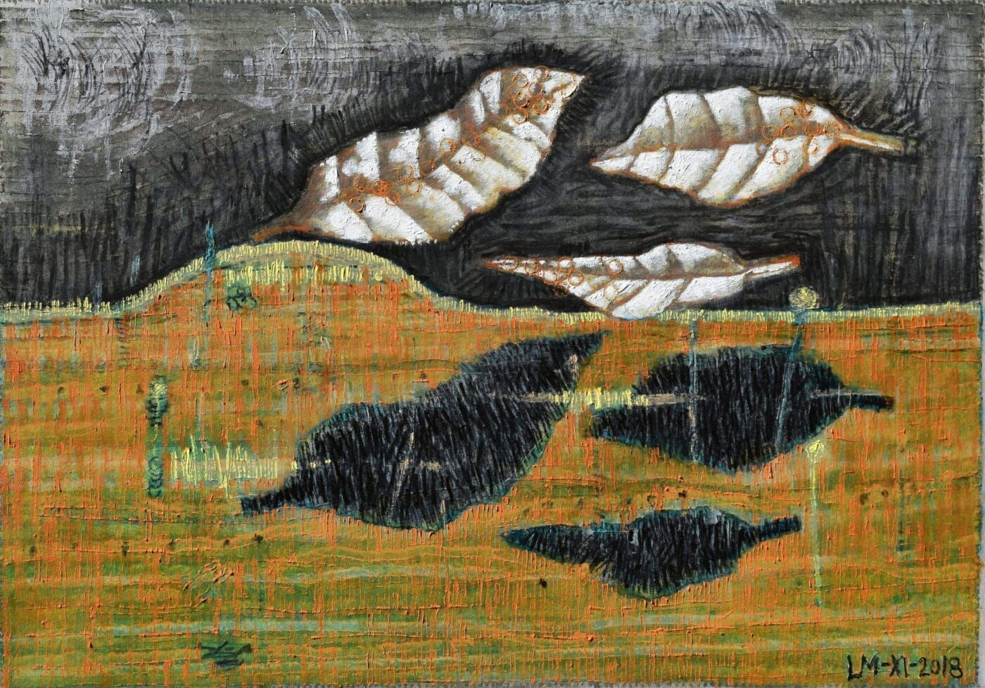 Abstract painting in oil and charcoal on canvas by Luis Mandiola, contemporary art piece